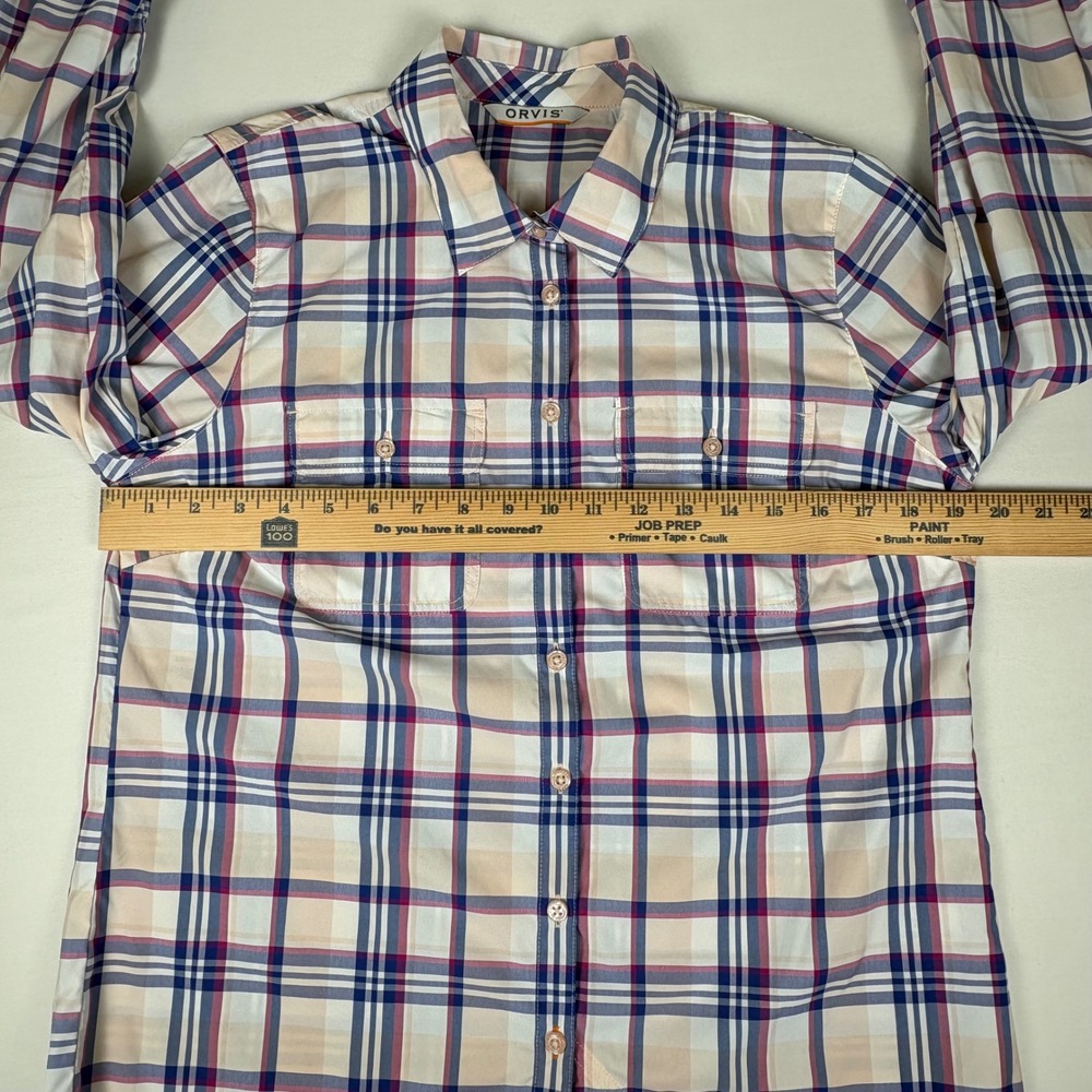 Orvis Plaid Long-Sleeve Button-Up Hiking Fishing Travel Shirt Womens M Pink Blue - Picture 7 of 7